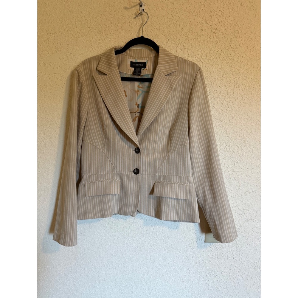 Alyn Paige New York Tan Pinstripe Blazer Floral Lining Size 12 Business